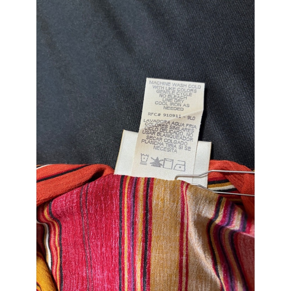 Kathie Lee Collection Red Orange Striped 100% Rayon Button Front Blouse - Picture 5 of 7
